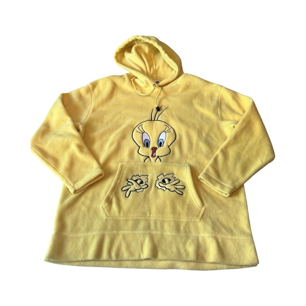 Vintage 2001‎ Warner Bros Studio Store Tweety Bird Fleece Hoodie Yellow Medium